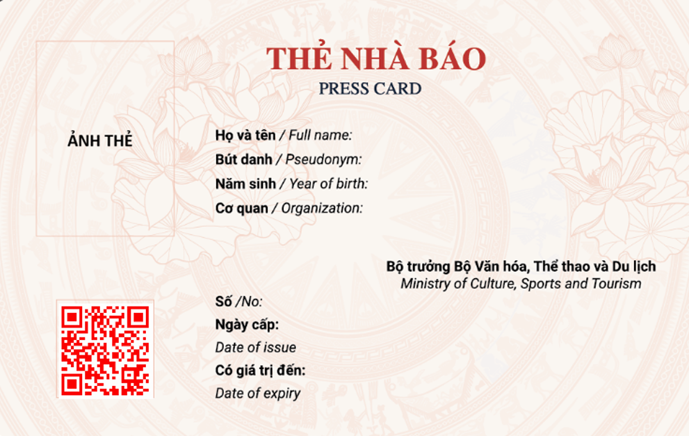 Thẻ nhà báo mới tích hợp mã QR xác thực thông tin theo thời gian thực Thẻ nhà báo mới tích hợp mã QR xác thực thông tin theo thời gian thực