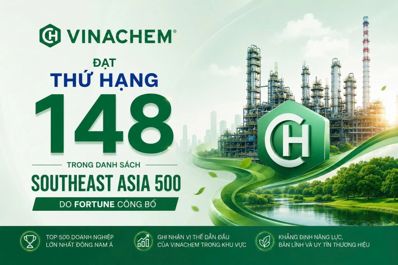 Vinachem được vinh danh trong bảng xếp hạng 500 doanh nghiệp hàng đầu Đông Nam Á năm 2026