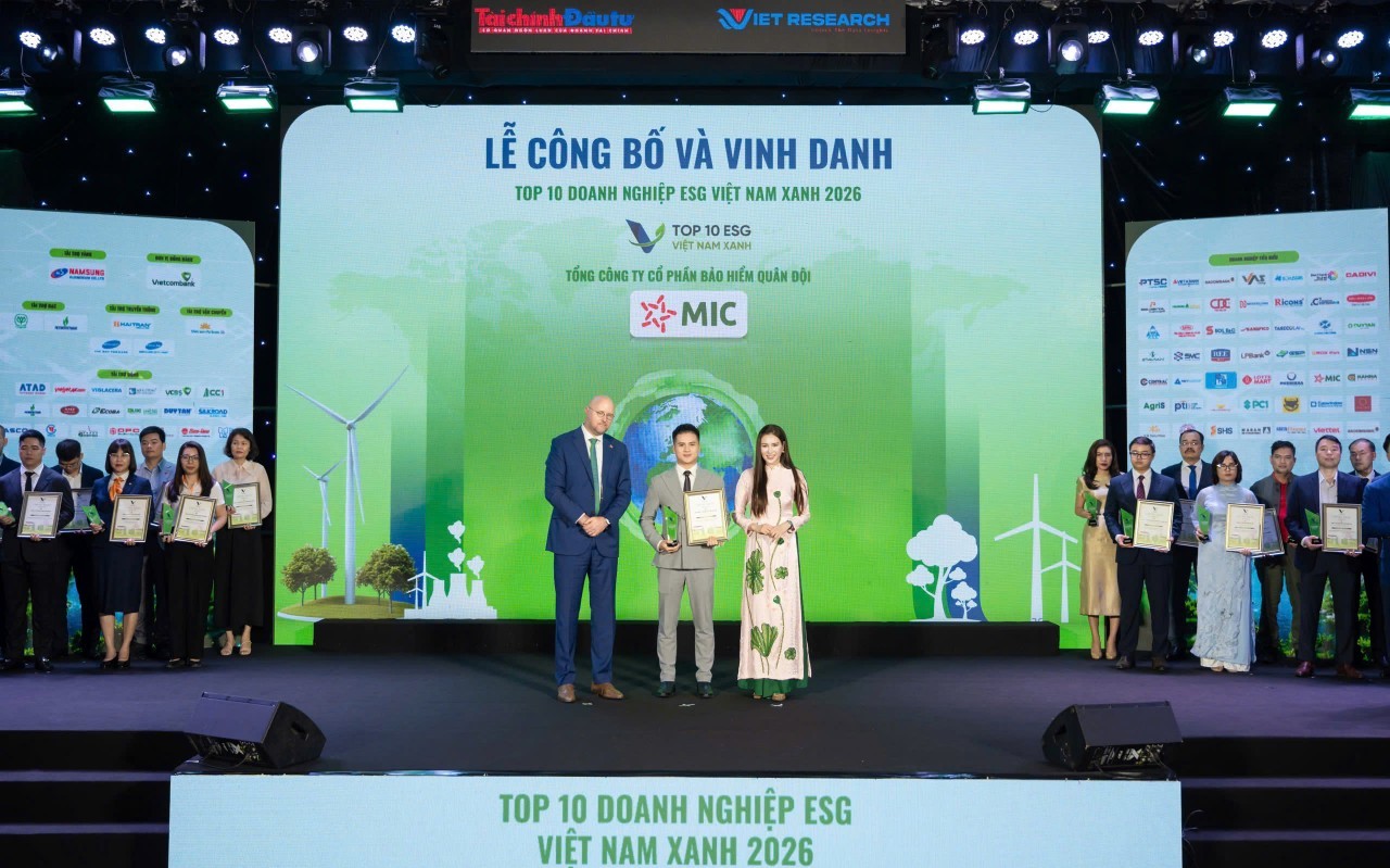 Bảo hiểm Quân đội được vinh danh Top 10 Doanh nghiệp ESG Việt Nam Xanh 2026 ngành Bảo hiểm