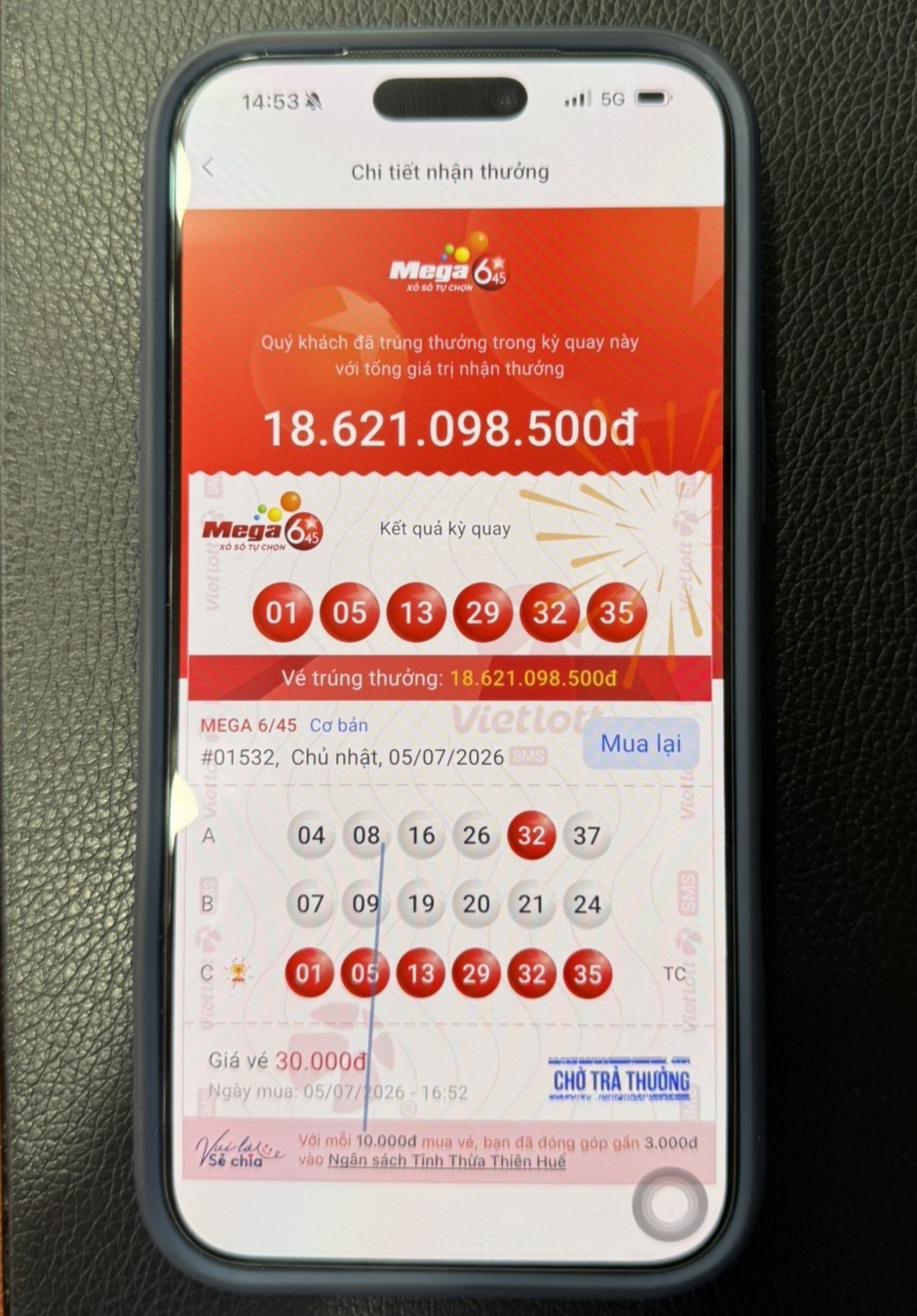 Cán bộ văn phòng tại Huế trúng Jackpot xổ số Mega 6/45 hơn 18,6 tỷ đồng