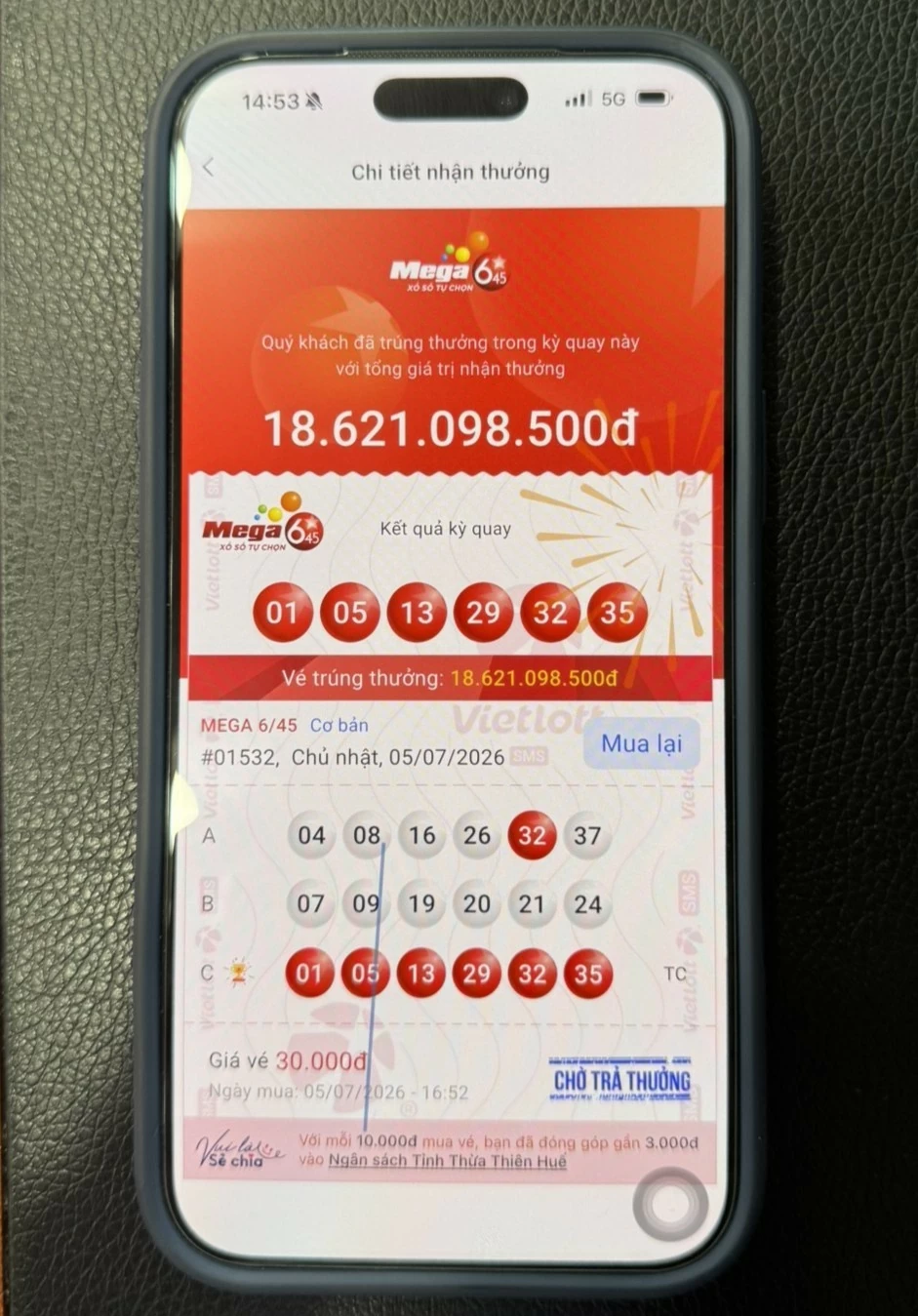 Cán bộ văn phòng tại Huế trúng Jackpot xổ số Mega 6/45 hơn 18,6 tỷ đồng