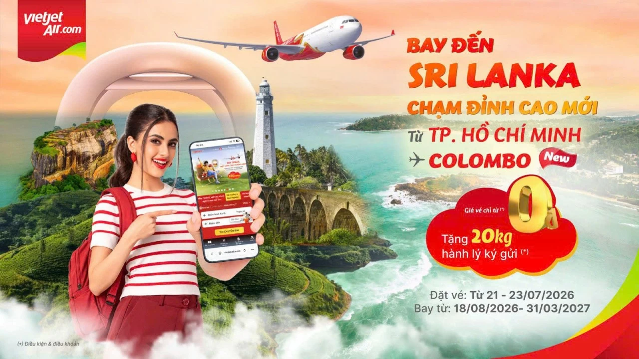 Cùng Vietjet khám phá Sri Lanka, tận hưởng giá vé chỉ từ 0 đồng cùng 20 kg hành lý miễn phí