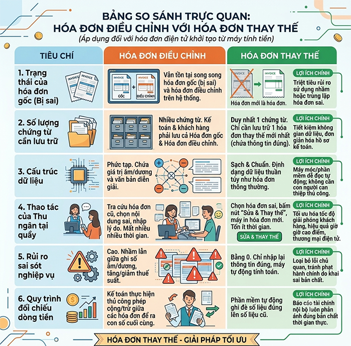Vì sao lập “hóa đơn thay thế” lại thuận lợi hơn so với “hóa đơn điều chỉnh”?