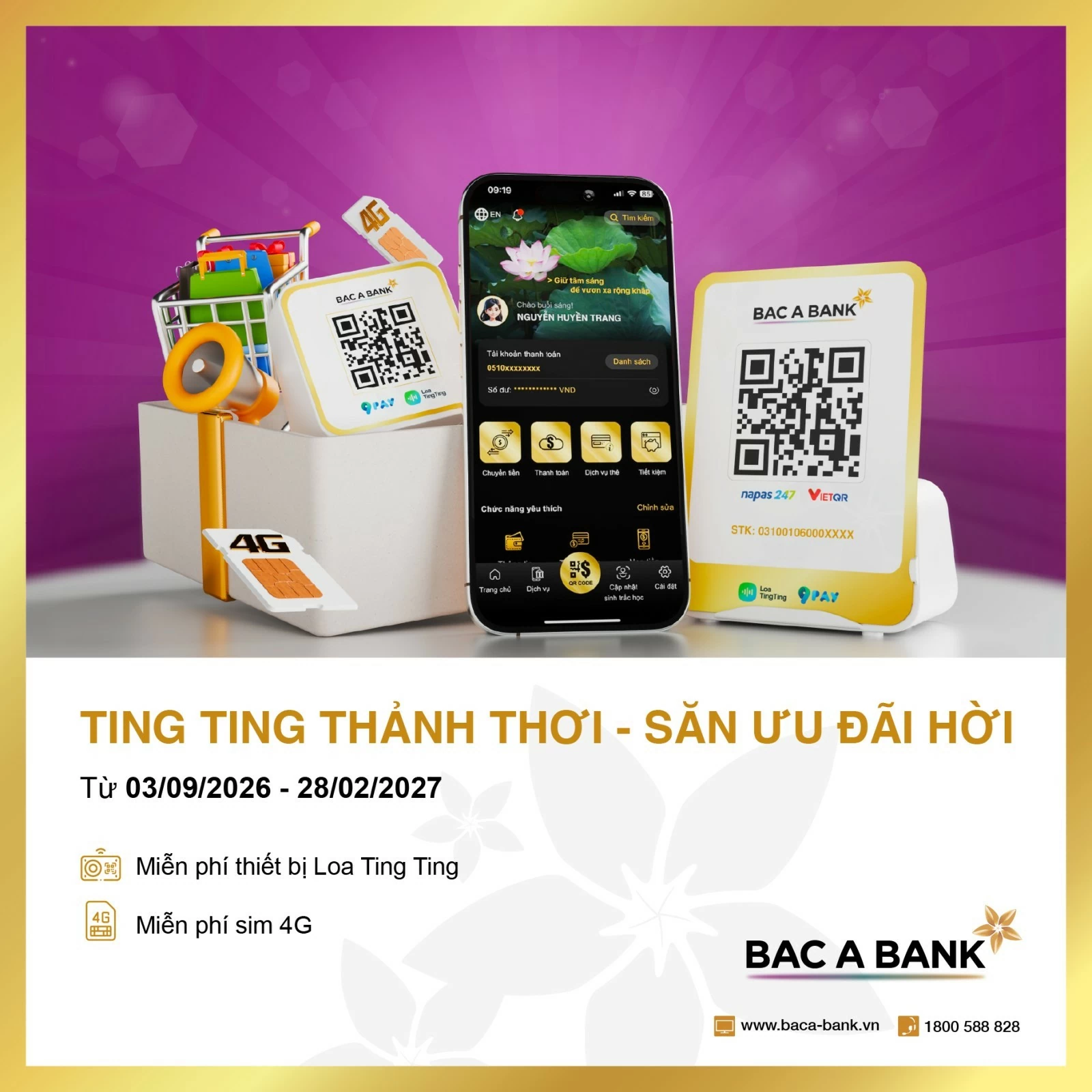 BAC A BANK tặng loa và miễn phí SIM 4G cho hộ kinh doanh