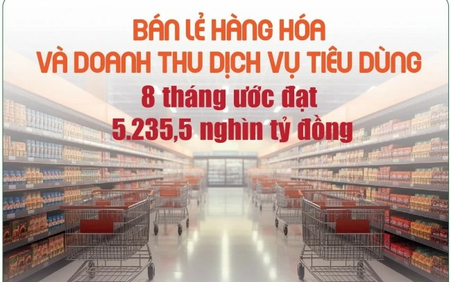 infographics ban le hang hoa va doanh thu dich vu tieu dung 8 thang tang 13 3