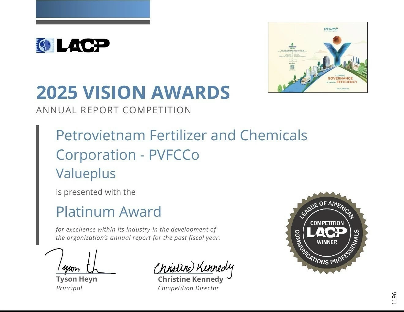 PVFCCo - Phú Mỹ xếp hạng nhì toàn cầu, giành 2 giải bạch kim tại LACP 2025 Vision Awards (Hoa Kỳ)
