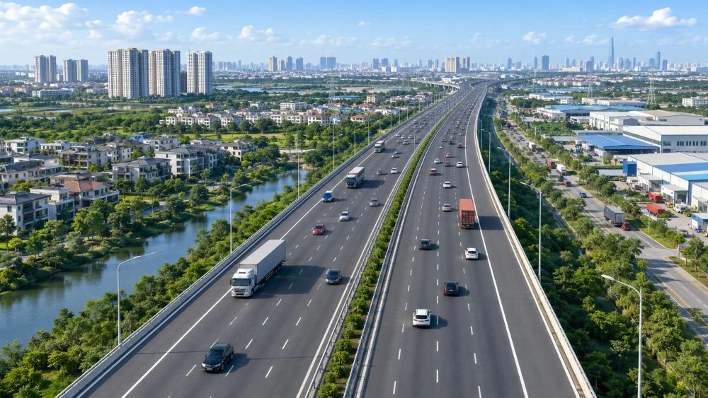 Phối cảnh tuyến đường vành đai 3 TP.HCM với quy mô 8 làn xe (Ảnh có sử dụng AI).