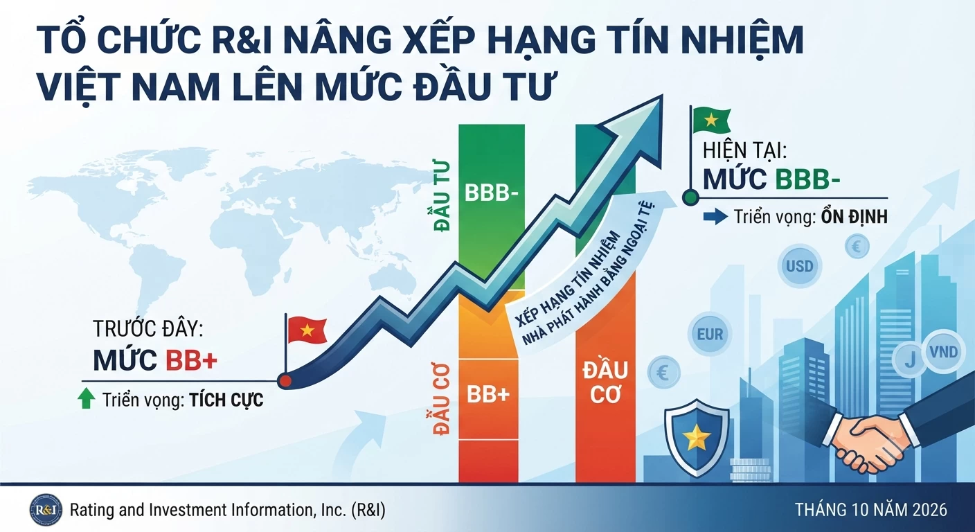 R&I nâng xếp hạng tín nhiệm quốc gia của Việt Nam lên mức BBB-, triển vọng “Ổn định