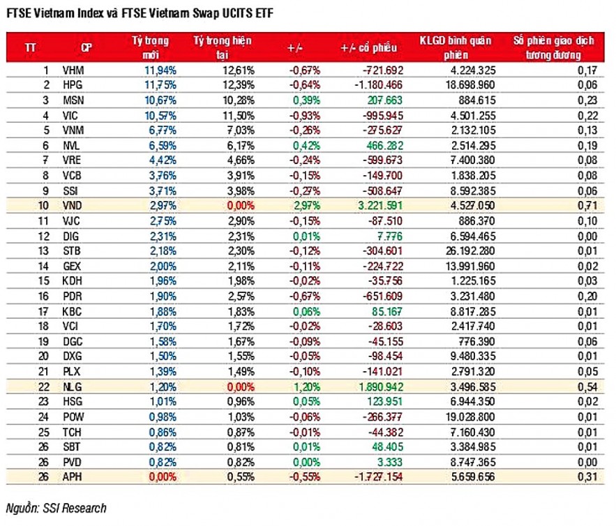 VND, NLG, CEO, PVD, VIX có thể được hai ETF ngoại gọi tên