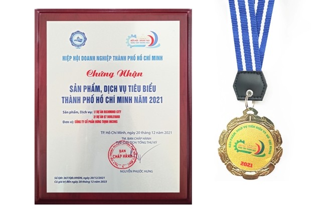 Hưng Thịnh Incons lần thứ hai liên tiếp đón nhận giải thưởng sản phẩm, dịch vụ tiêu biểu TP. Hồ Chí Minh