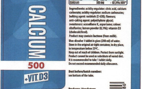 Thu hồi toàn quốc lô thực phẩm bảo vệ sức khỏe CALCIUM 500 + VIT. D3