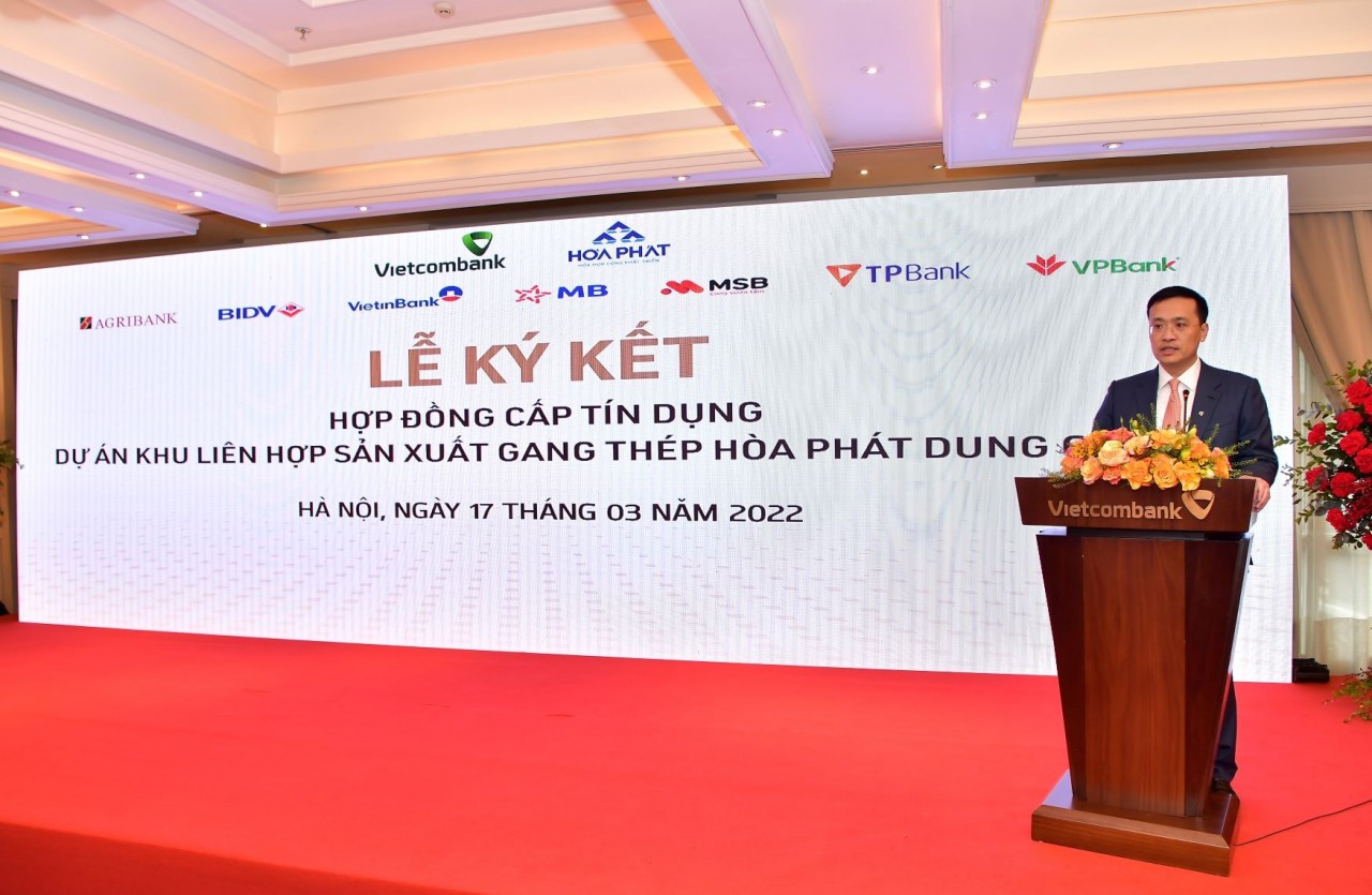 Ông Phạm Quang Dũng – Chủ tịch HĐQT Vietcombank phát biểu tại lễ ký kết.