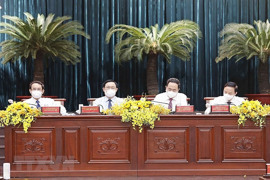 Hình ảnh Chủ tịch Quốc hội Vương Đình Huệ chủ trì Hội nghị tổng kết công tác hội đồng nhân dân các tỉnh, thành phố khu vực phía Nam