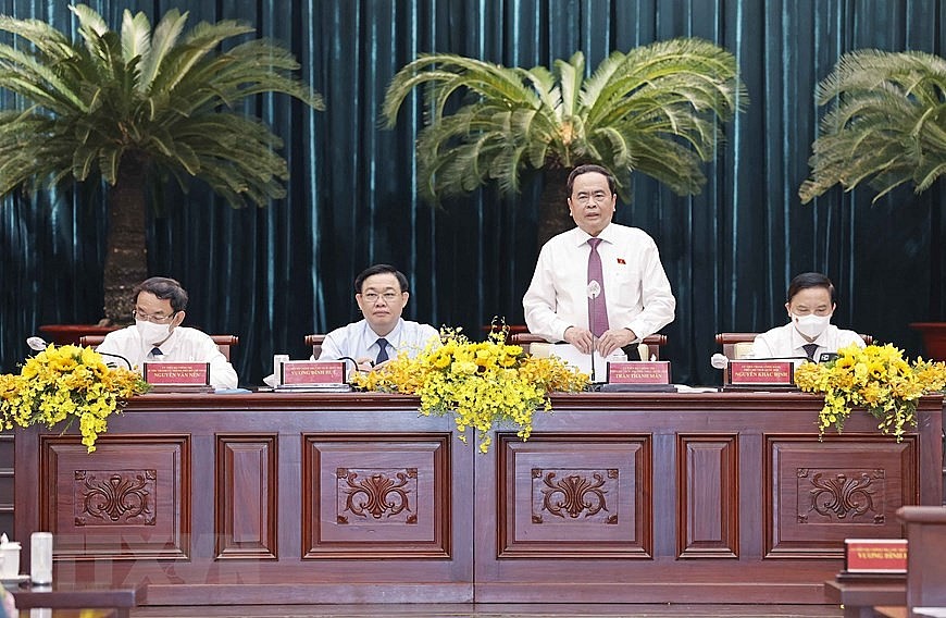 Hình ảnh Chủ tịch Quốc hội Vương Đình Huệ chủ trì Hội nghị tổng kết công tác hội đồng nhân dân các tỉnh, thành phố khu vực phía Nam