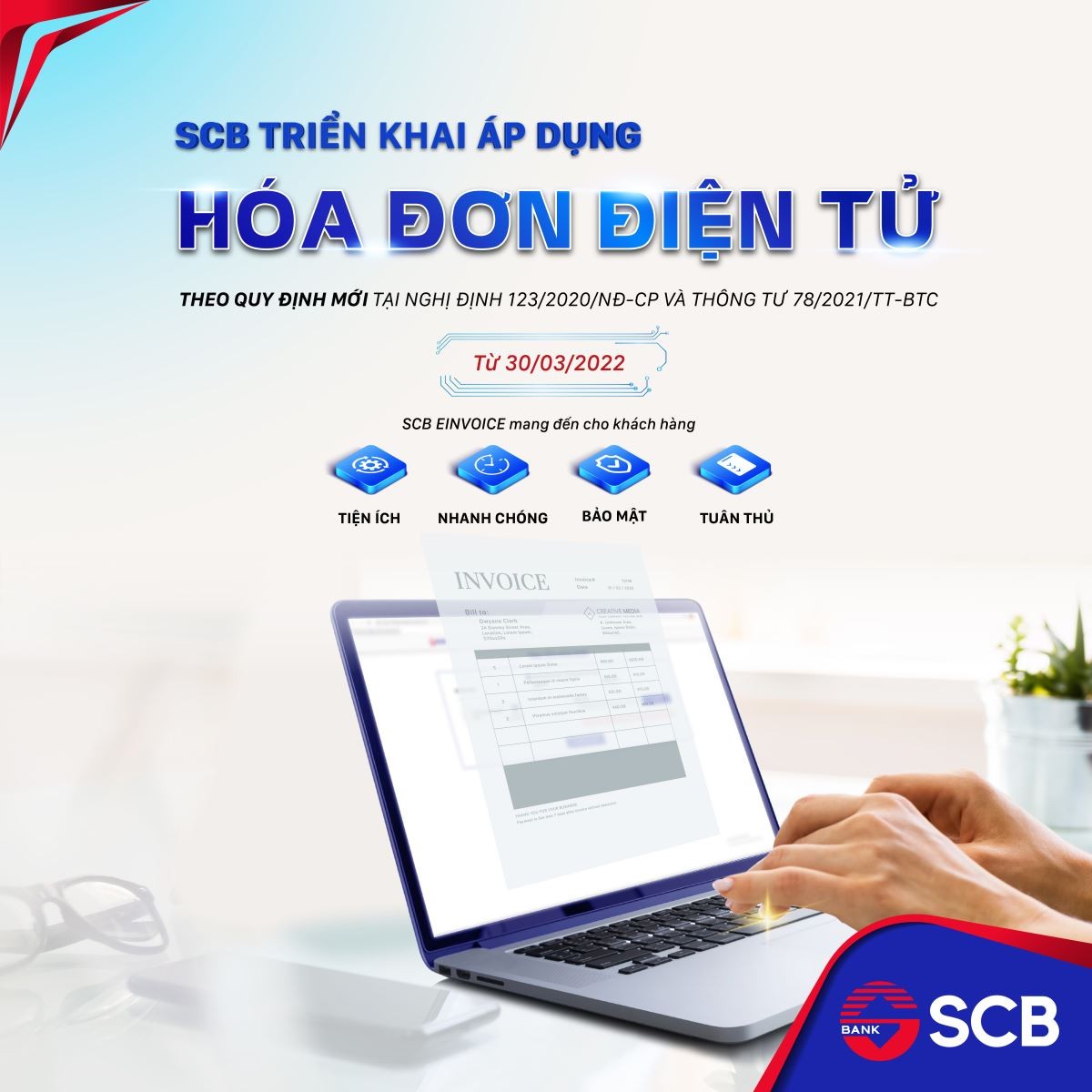 SCB chuyển đổi áp dụng hóa đơn điện tử theo Nghị định 123/2020/NĐ