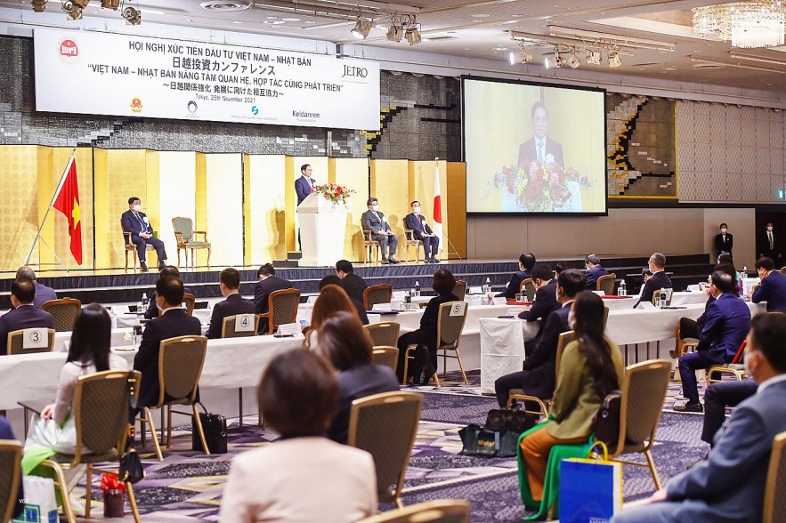 Toàn cảnh Hội nghị xúc tiến đầu tư Việt Nam - Nhật Bản, sáng 25/11/2021.