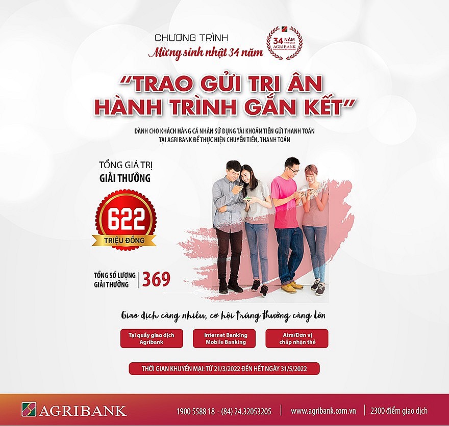 “Trao gửi tri ân – Hành trình gắn kết” mừng sinh nhật 34 năm Agribank