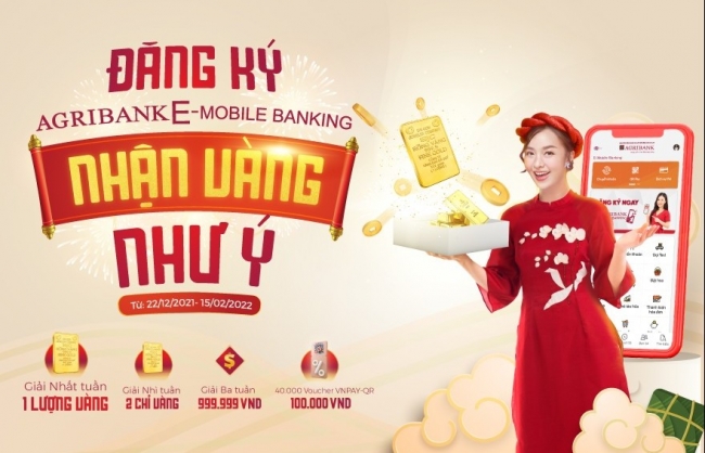 “Nhận vàng như ý” khi mở tài khoản trực tuyến, đăng ký và sử dụng ứng dụng Agribank E-Mobile Banking