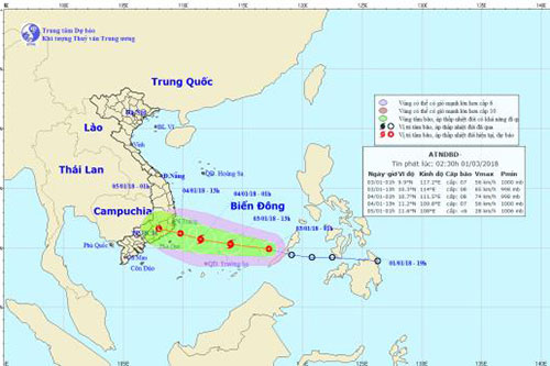 Áp thấp nhiệt đới sẽ thành bão trên Biển Đông trong chiều 3/1