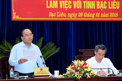 Thủ tướng Nguyễn Xuân Phúc làm việc với lãnh đạo tỉnh Bạc Liêu.