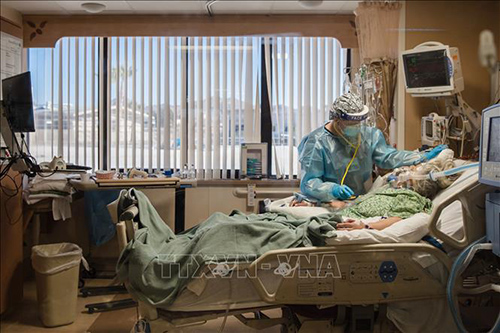 Nhân viên y tế điều trị cho bệnh nhân mắc COVID-19 tại một bệnh viện ở California, Mỹ ngày 11/1
