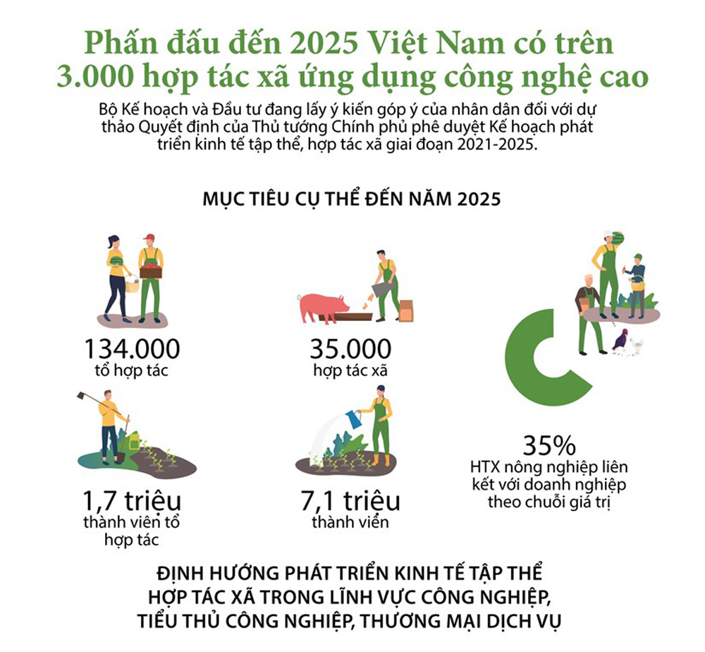 Infographics: Phấn đấu đến 2025, Việt Nam có hơn 3.000 hợp tác xã ứng dụng công nghệ cao
