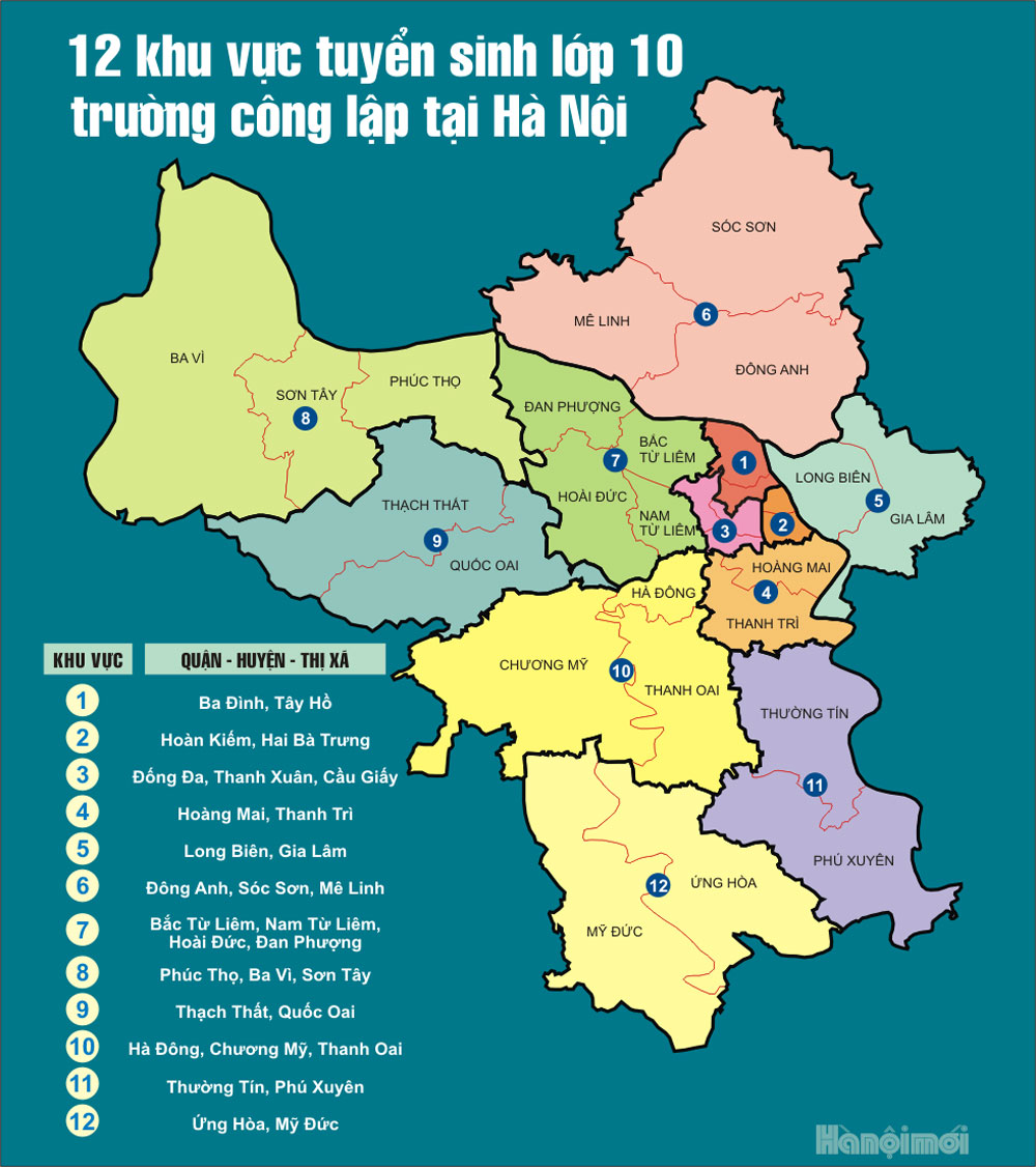 12 khu vực tuyển sinh lớp 10 trường công lập tại Hà Nội