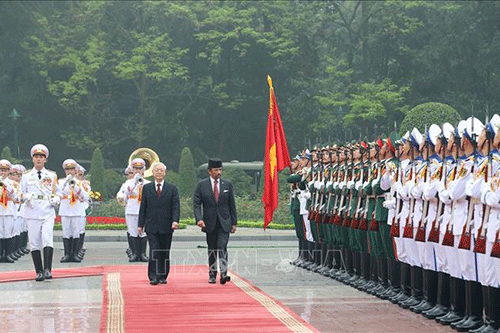 Tổng Bí thư, Chủ tịch nước chủ trì Lễ đón Quốc vương Brunei