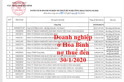 84 doanh nghiệp ở Hòa Bình nợ thuế gần 219 tỷ đồng