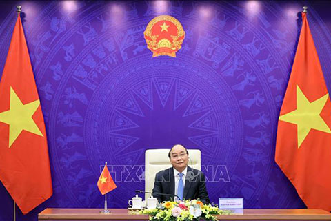 Thủ tướng Nguyễn Xuân Phúc phát biểu tại điểm cầu Hà Nội.