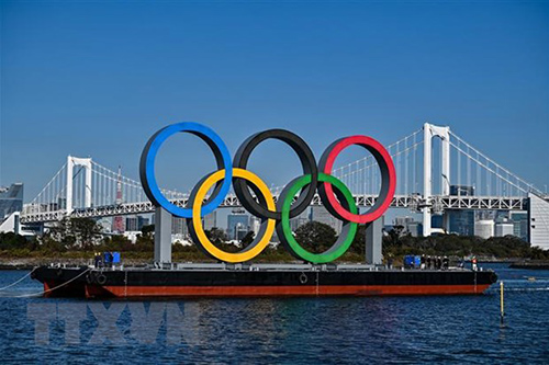 Biểu tượng của Olympic Tokyo tại Tokyo, Nhật Bản.