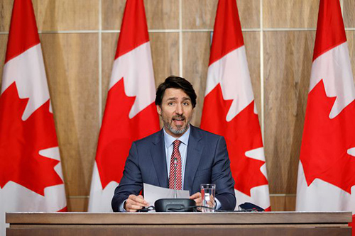 Thủ tướng Canada Justin Trudeau trong cuộc họp báo tại Ottawa,