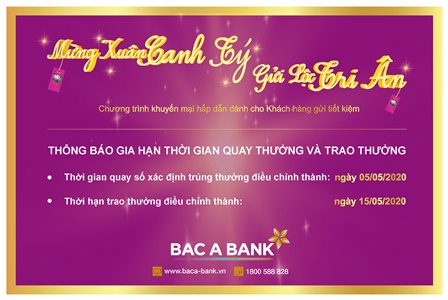 Bắc Á Bank: Điều chỉnh lịch quay và trao thưởng chương trình “Mừng Xuân Canh Tý