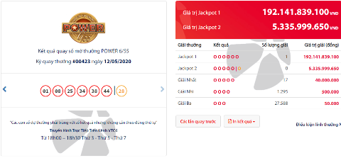 Vé Jackpot trị giá 192 tỷ đồng được phát hành tại TP.Hồ Chí Minh