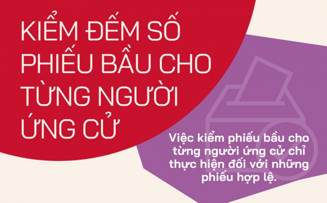 Infographic: Kiểm đếm phiếu bầu, tính và ghi tỷ lệ phần trăm kết quả bầu cử
