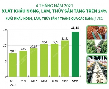 Infographic: 4 tháng năm 2021: Xuất khẩu nông, lâm, thủy sản tăng trên 24%