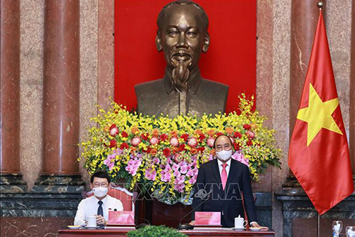 Chủ tịch nước Nguyễn Xuân Phúc phát biểu tại buổi tiếp