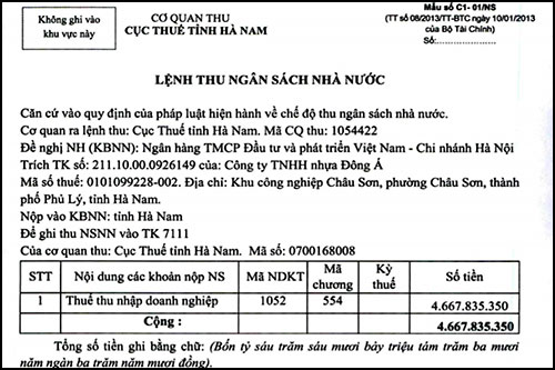 Hà Nam: Một doanh nghiệp bị cưỡng chế 4,6 tỷ đồng tiền nợ thuế