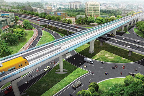 Phối cảnh một đoạn đường thuộc dự án đường sắt đô thị số 5, tuyến Văn Cao-Ngọc Khánh-Láng-Hòa Lạc