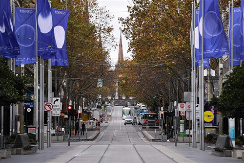 Cảnh vắng vẻ trên đường phố tại Melbourne, Australia