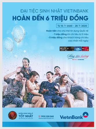 Hoàn đến 6 triệu đồng cho chủ thẻ VietinBank