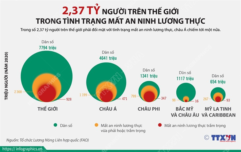 Infographic: 2,37 tỷ người trên thế giới trong tình trạng mất an ninh lương thực