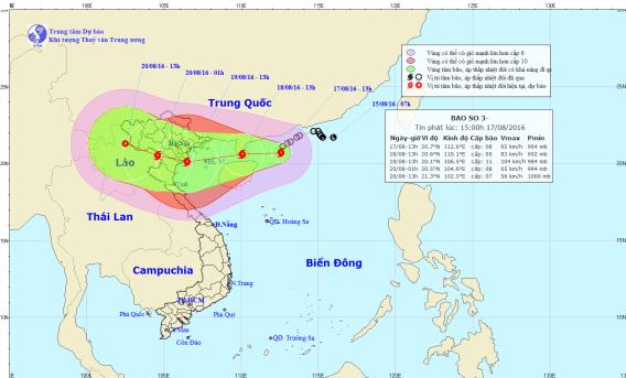 Áp thấp mạnh lên thành bão số 3 với cường độ rất mạnh