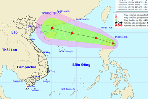 Thời tiết ngày 17/8: Áp thấp nhiệt đới di chuyển theo hướng Tây Tây Bắc và đi vào Bắc Biển Đông