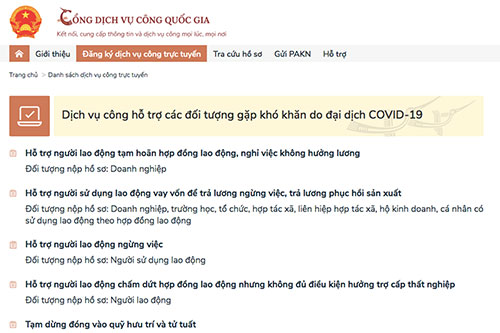 Các dịch vụ công hỗ trợ