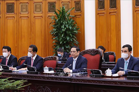 Thủ tướng Phạm Minh Chính và các thành viên đoàn Việt Nam tham dự buổi tiếp Phó Tổng thống