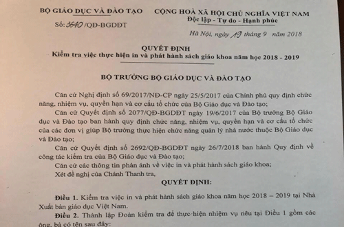 Bộ Giáo dục và Đào tạo sẽ kiểm tra việc in và phát hành sách giáo khoa năm 2018