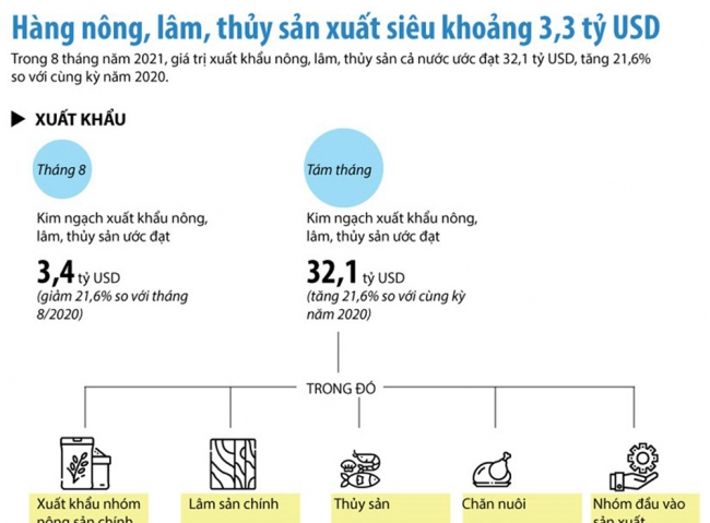 Infographic: Hàng nông, lâm, thủy sản xuất siêu khoảng 3,3 tỷ USD