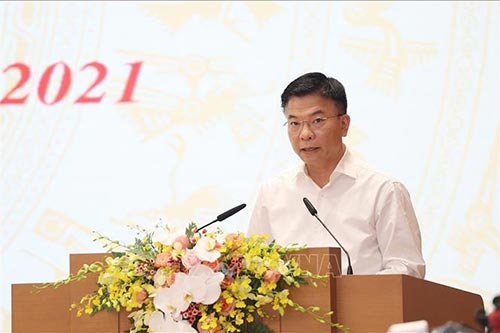 Bộ trưởng Bộ Tư pháp Lê Thành Long phát biểu.