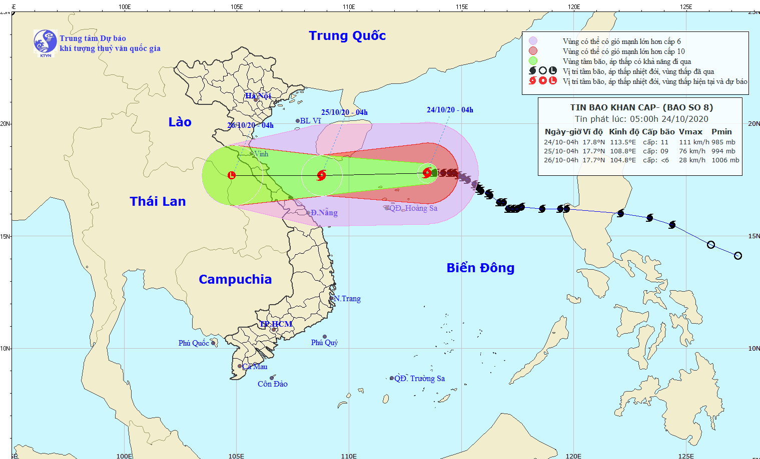 Bão số 8 giật cấp 13, cách quần đảo Hoàng Sa 160 km về phía Đông Đông Bắc